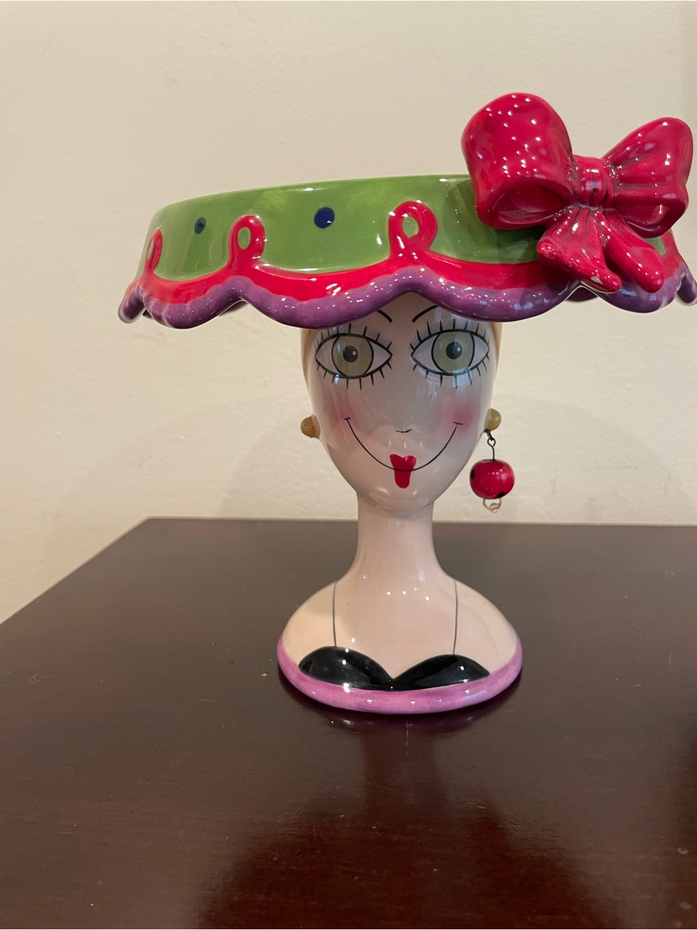 Bala Ceramic Lady Head Vase in Pink, Green & Purple